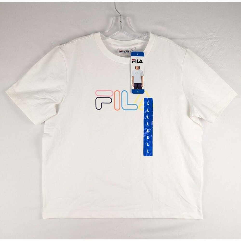 Fila Shirt Womens Size Large White Logo Spell Out‎ T-Shirt